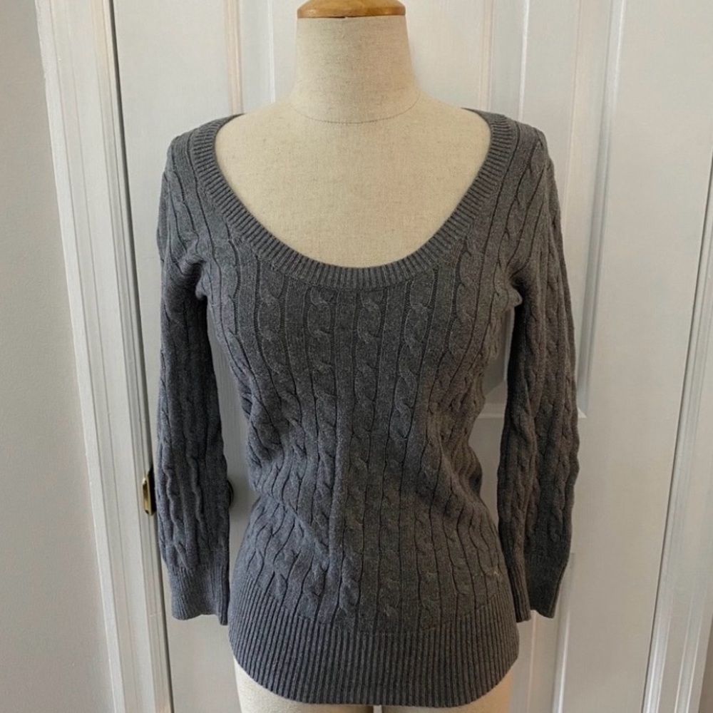 American Eagle AEO Gray Cable Knit Scoop Neck Sweater Cotton Size M
